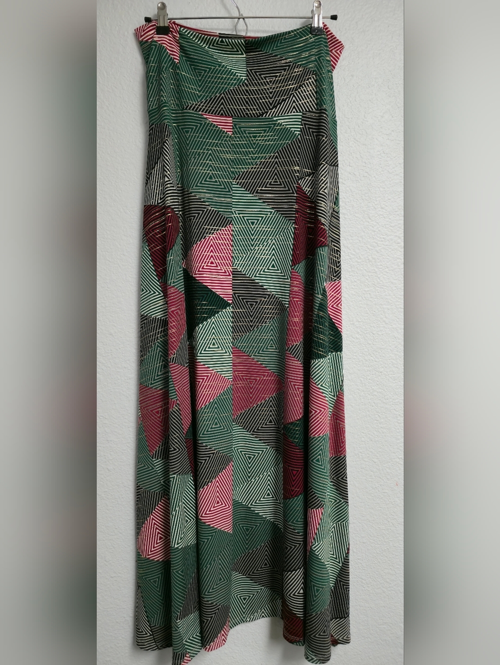 Lularoe Maxi Skirt with Green and Pink Geometric Print